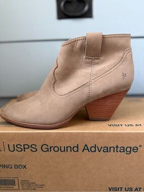 Frye Taupe Leather Western-Style Ankle Bootie